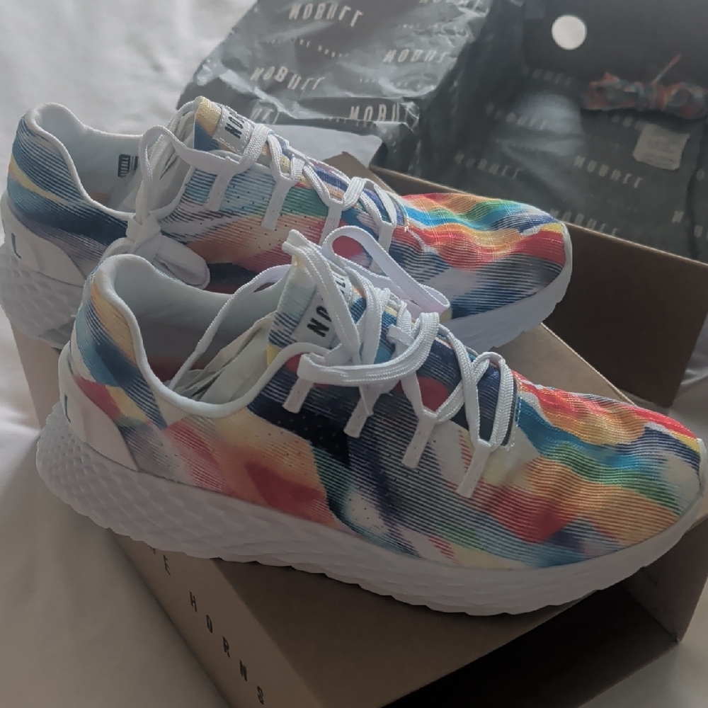 NOBULL Ripstop Runner Sneakers in White with Rainbow Accent NWT